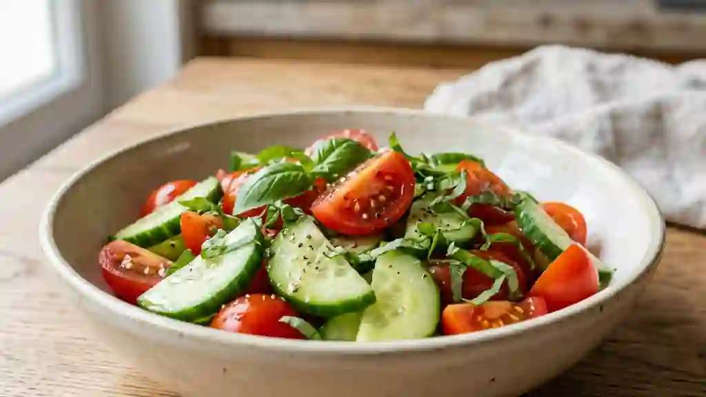 Salade Croquante Tomate-Concombre au Basilic - Photo de présentation