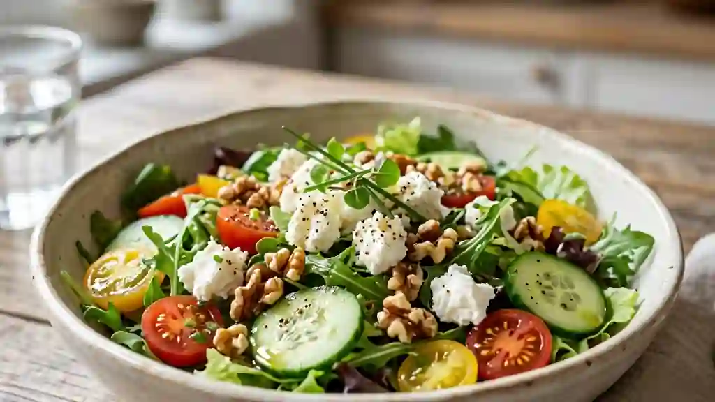 Salade au chèvre frais, miel et éclats de noix - Photo de présentation