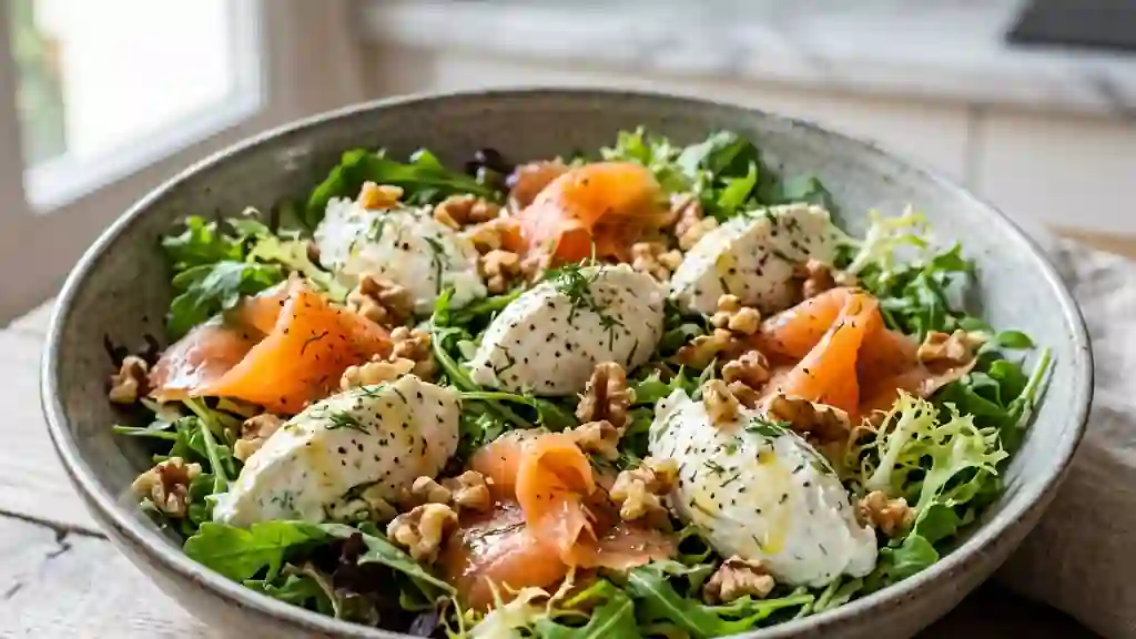 Salade Saumon Fumé, Fromage Onctueux et Noix - Photo de présentation
