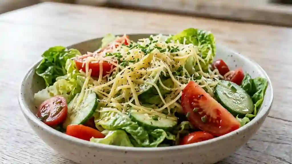 Salade croquante au gruyère râpé et crudités - Photo de présentation
