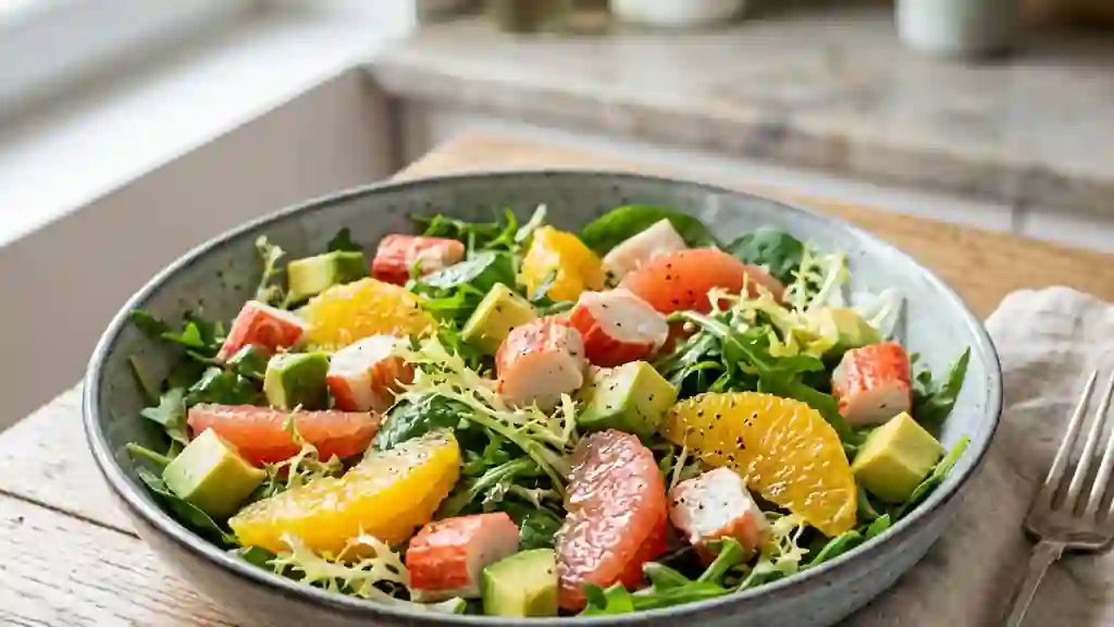 Salade acidulée aux agrumes et surimi - Photo de présentation