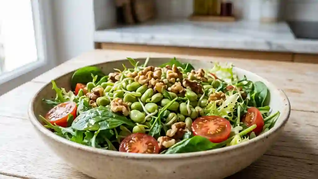 Salade croquante aux fèves germées et noix - Photo de présentation