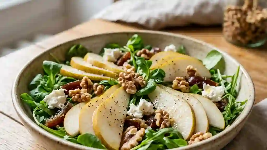 Salade Croquante Poires, Dattes et Chèvre - Photo de présentation