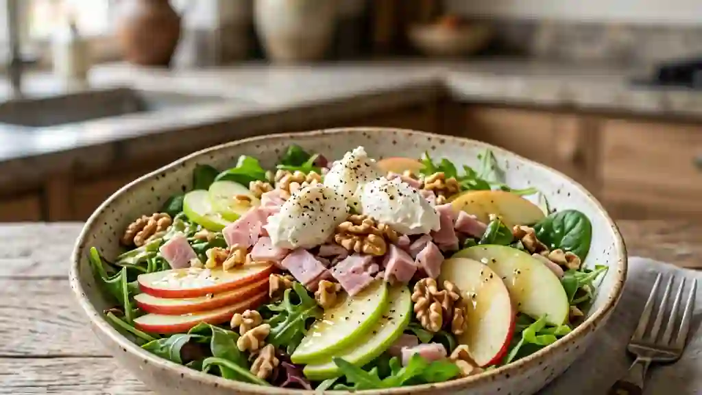 Salade croquante aux pommes, jambon et noix - Photo de présentation