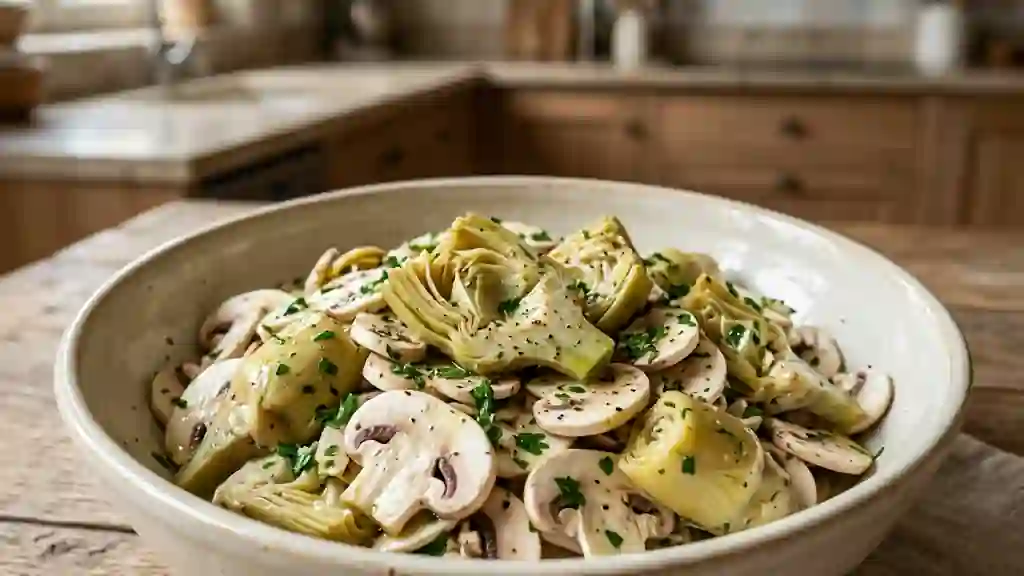 Artichauts et champignons au citron frais - Photo de présentation
