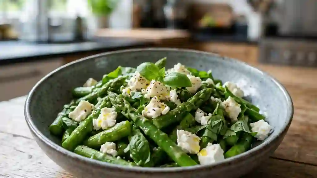Asperges croquantes à la feta et basilic frais - Photo de présentation