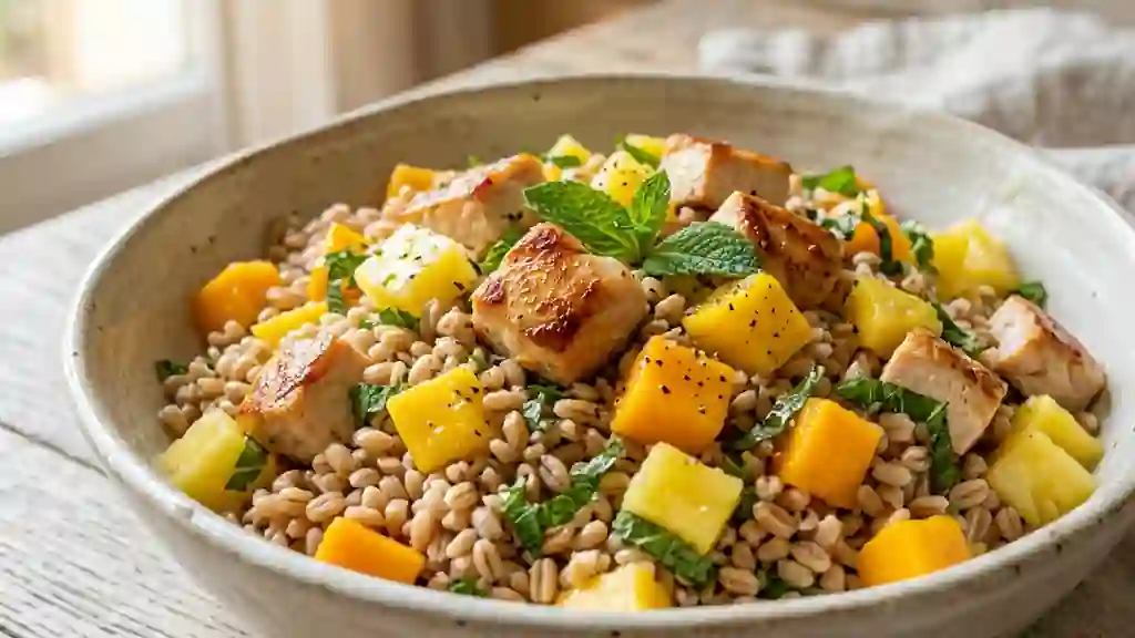 Salade de blé poulet et mangue acidulée - Photo de présentation
