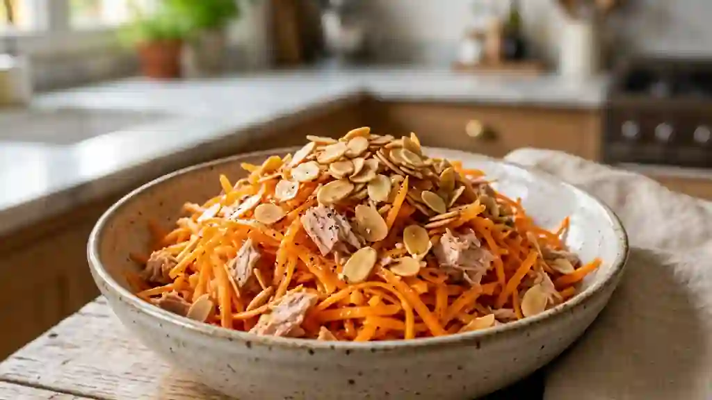 Salade de carottes, thon et amandes croquantes - Photo de présentation