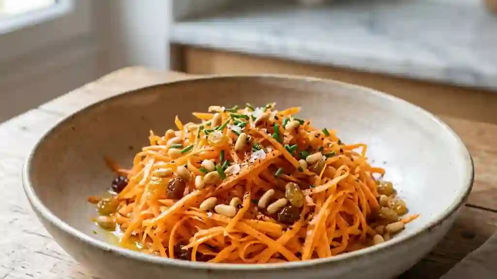 Carottes râpées acidulées aux pignons croquants - Photo de présentation