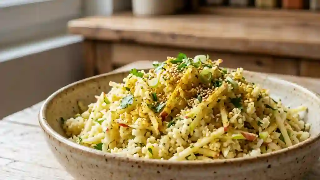 Salade de chou-fleur râpé, pomme et curry - Photo de présentation