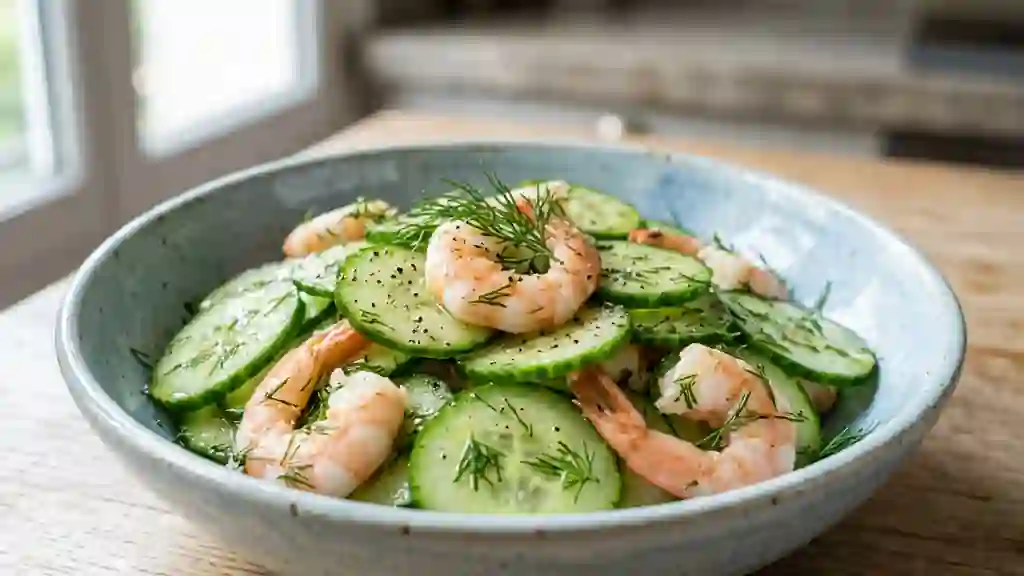 Concombre croquant et crevettes à l'aneth - Photo de présentation