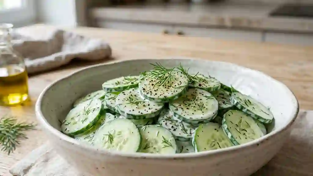 Salade de concombres croquante à l'aneth et crème - Photo de présentation
