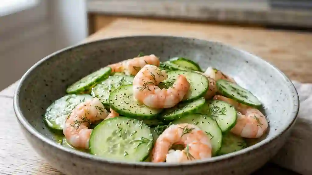 Salade de concombres et crevettes à l'aneth - Photo de présentation