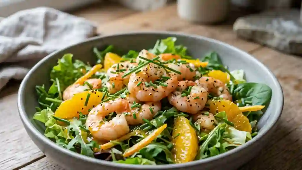 Salade de crevettes acidulée au miel et orange - Photo de présentation
