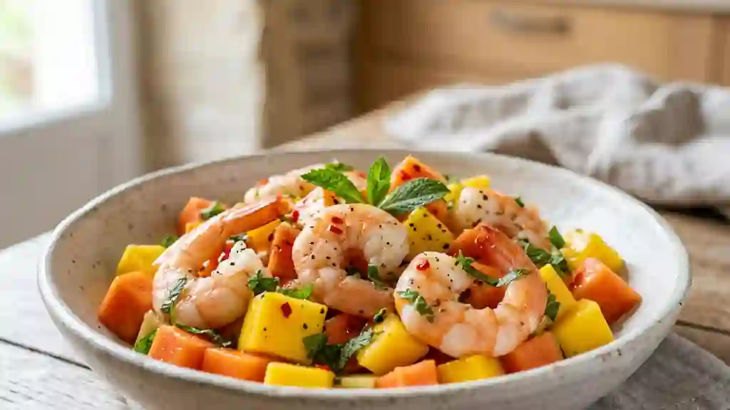 Salade crevettes, mangue et papaye acidulée - Photo de présentation