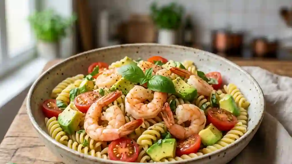 Fusilli aux crevettes et avocat fondant - Photo de présentation