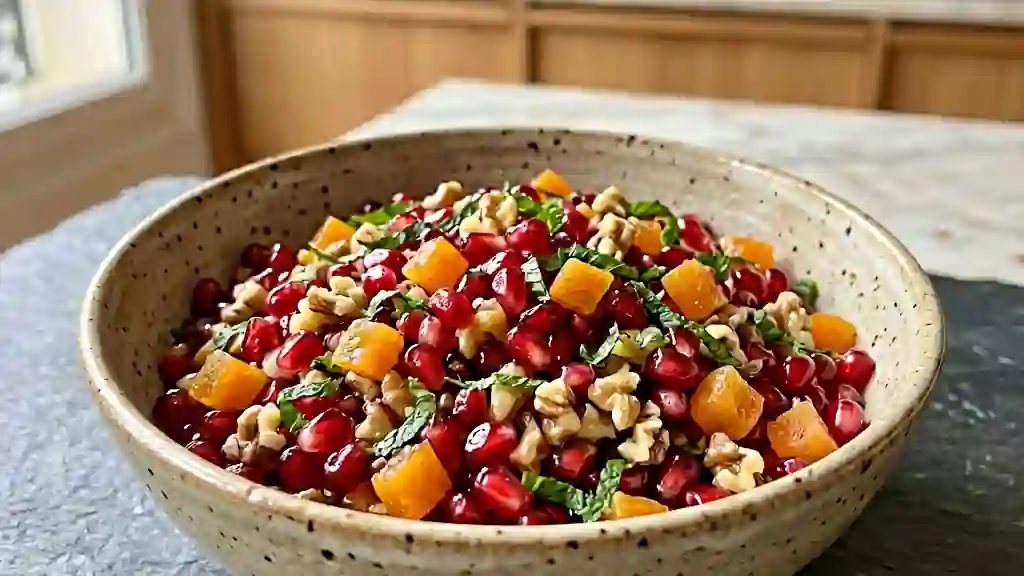 Salade croquante grenade, abricots et noix - Photo de présentation