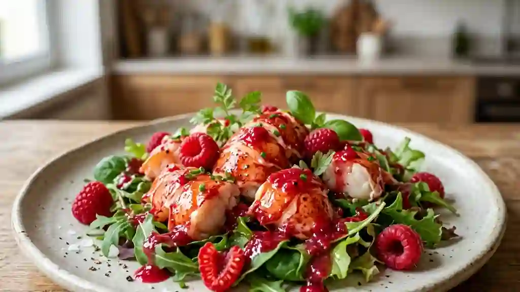 Salade de homard frais et framboises acidulées - Photo de présentation