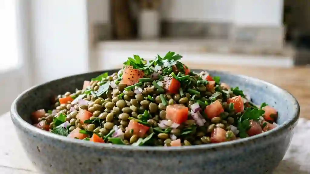 Salade de lentilles croquante aux herbes - Photo de présentation