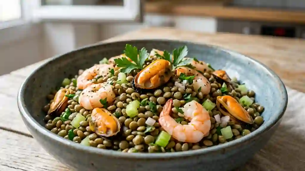 Salade de lentilles terre-mer au croquant de céleri - Photo de présentation
