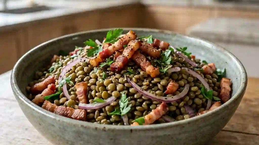 Lentilles froides aux lardons fumés et oignons - Photo de présentation