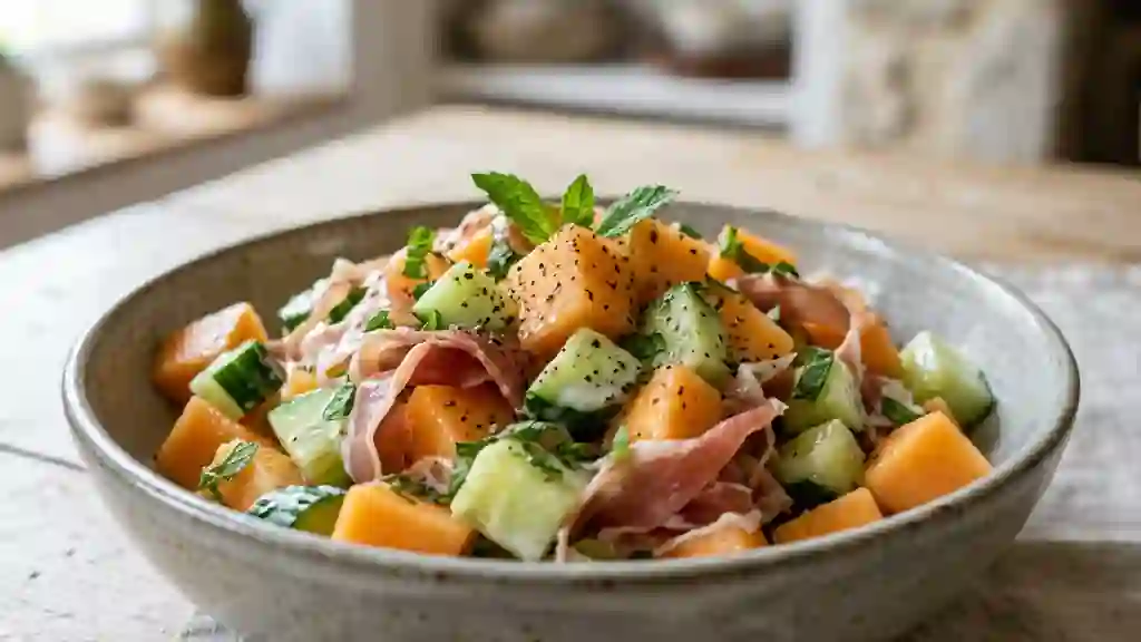 Melon et concombre croquants au jambon de pays - Photo de présentation