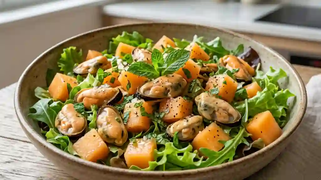 Salade de moules au melon et menthe fraîche - Photo de présentation