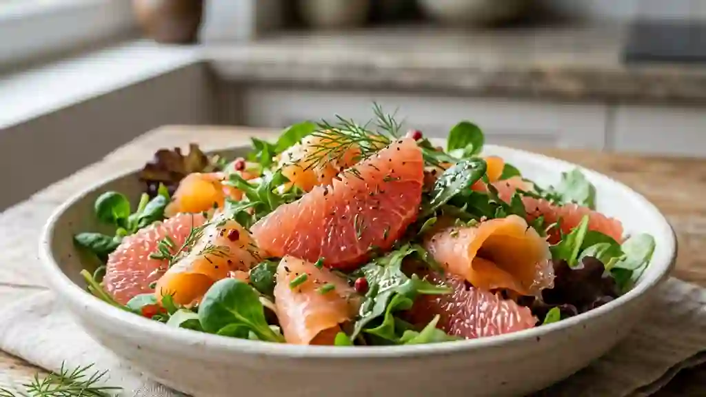 Salade acidulée au saumon fumé et miel - Photo de présentation