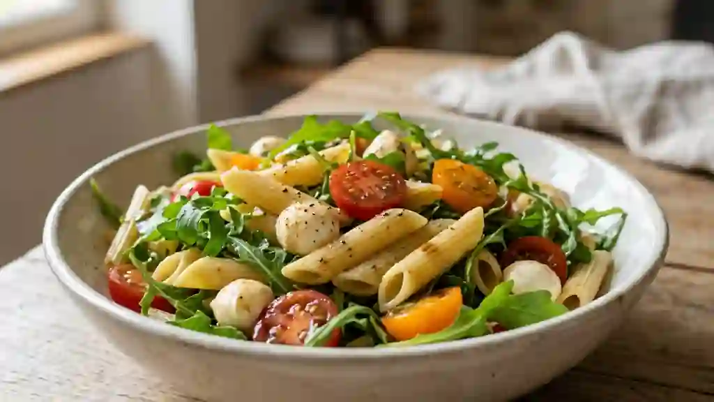 Penne croquantes, roquette et mozzarella - Photo de présentation