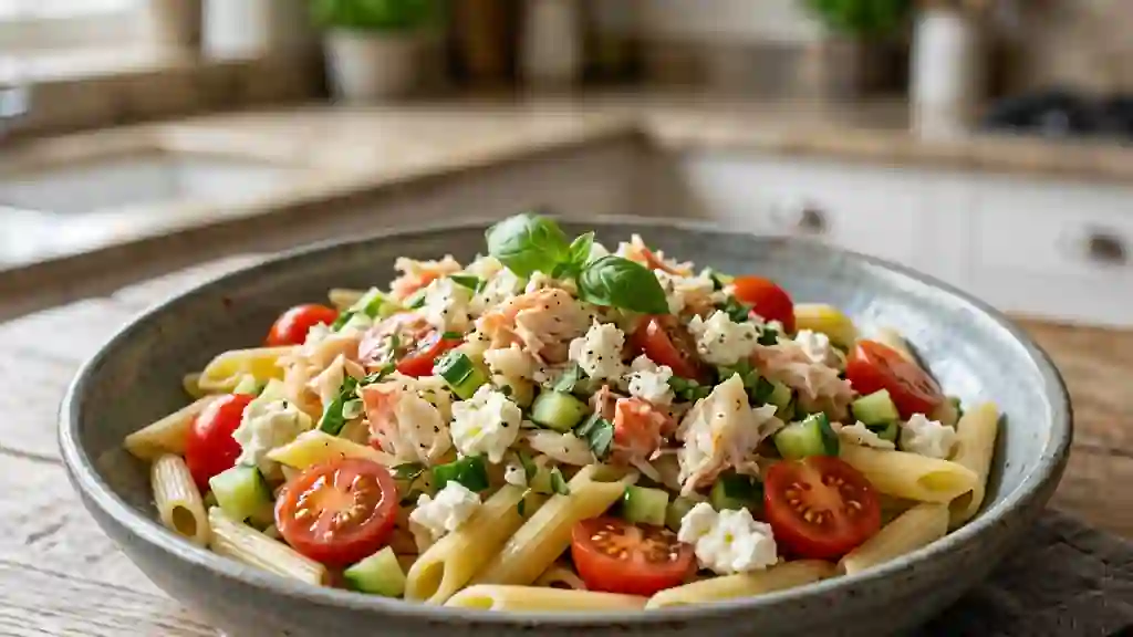 Pennes au crabe, feta fondante et basilic frais - Photo de présentation