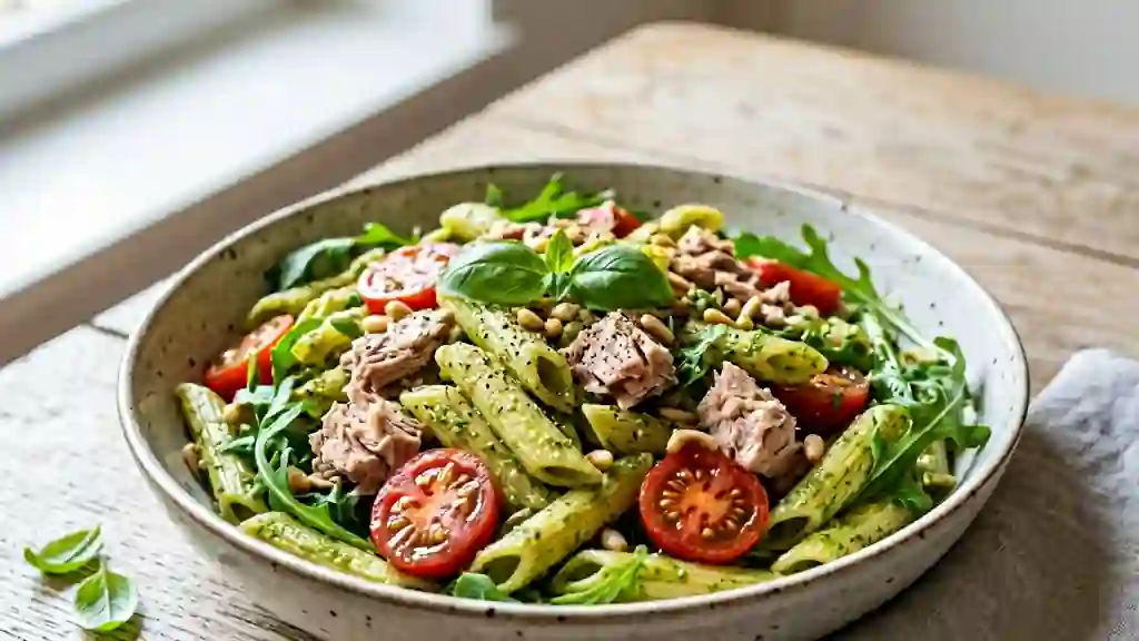Penne au Pesto, Thon Fondant et Roquette Croquante - Photo de présentation