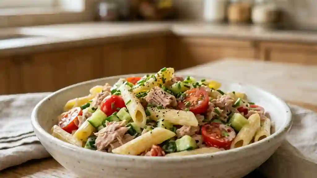 Salade de penne au thon et sauce citronnée - Photo de présentation