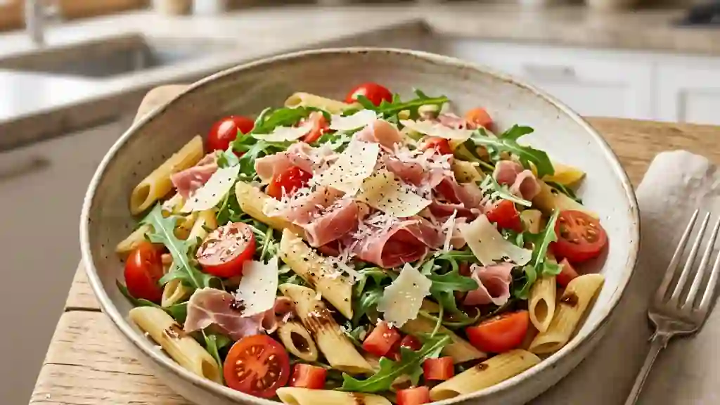 Penne fraîches au jambon cru et parmesan - Photo de présentation