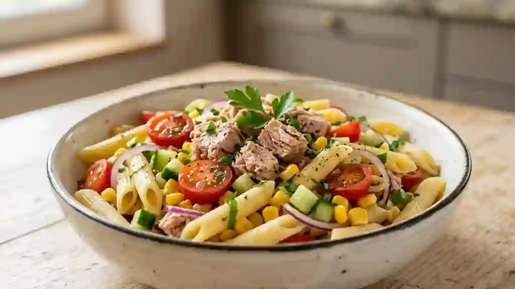 Penne au thon, citron et légumes croquants - Photo de présentation