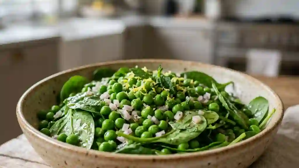 Salade croquante de petits pois et épinards - Photo de présentation