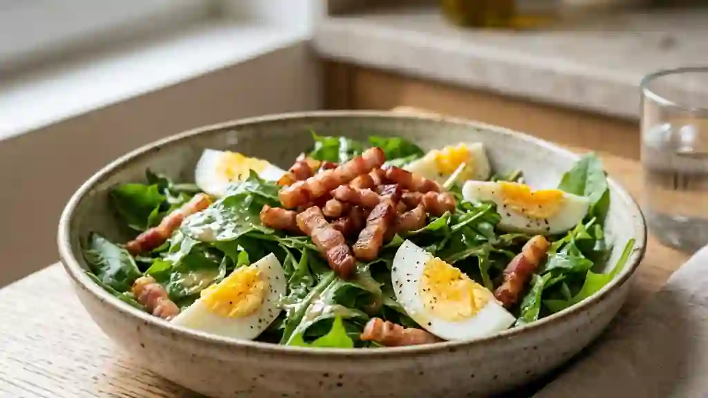 Salade de pissenlits aux lardons croustillants - Photo de présentation