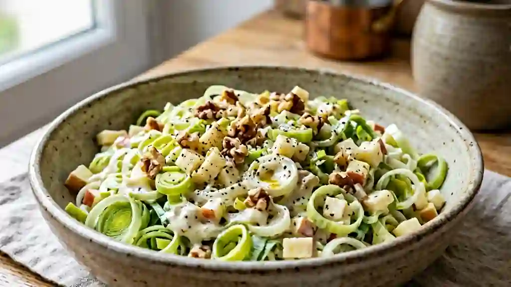 Salade de poireaux crémeuse et pommes croquantes - Photo de présentation