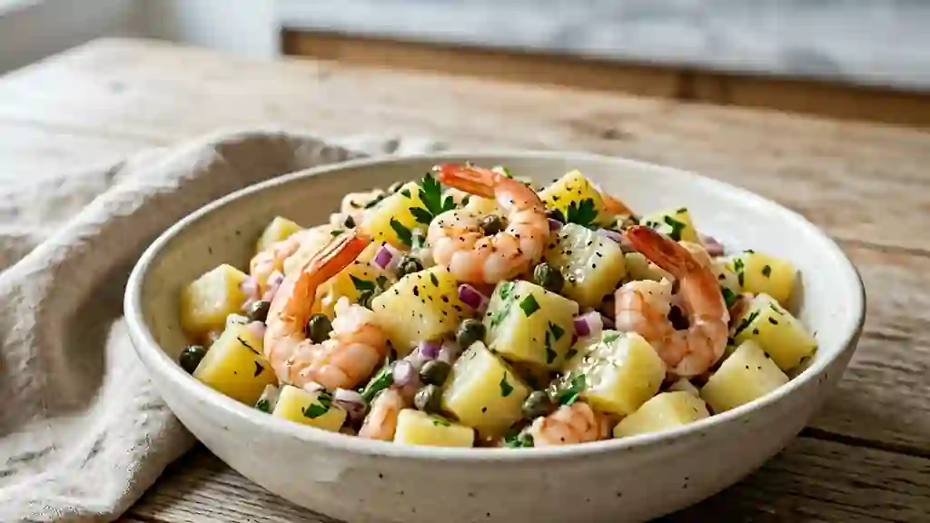 Salade fondante de pommes de terre et crevettes - Photo de présentation