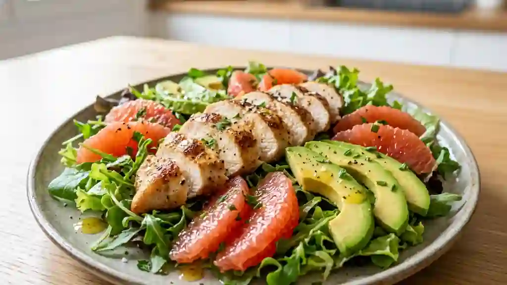 Salade poulet, pamplemousse et avocat fondant - Photo de présentation
