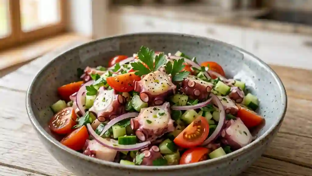 Salade de poulpe tendre au citron et persil - Photo de présentation