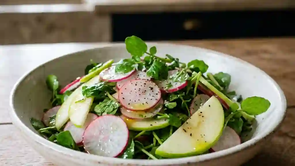 Salade croquante radis, cresson et pomme - Photo de présentation