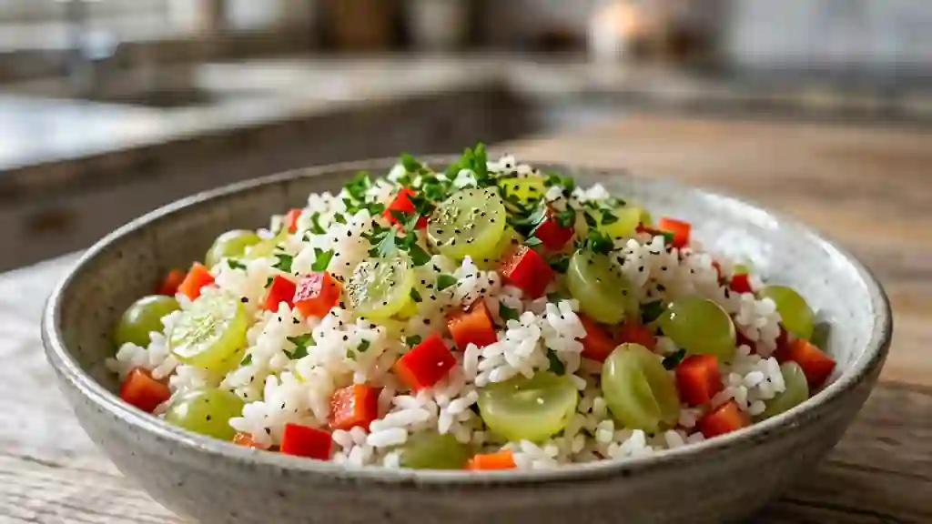 Salade de riz croquante poivron et raisin - Photo de présentation