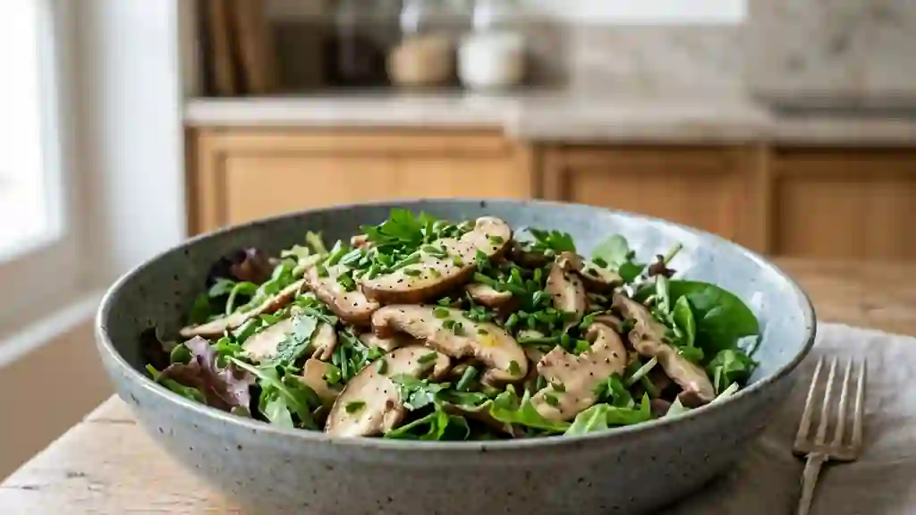 Shii-takés fondants au mesclun et fines herbes - Photo de présentation