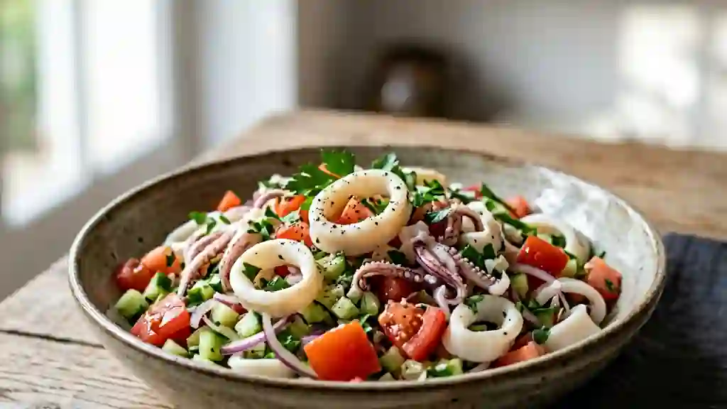 Encornets tendres en salade croquante - Photo de présentation
