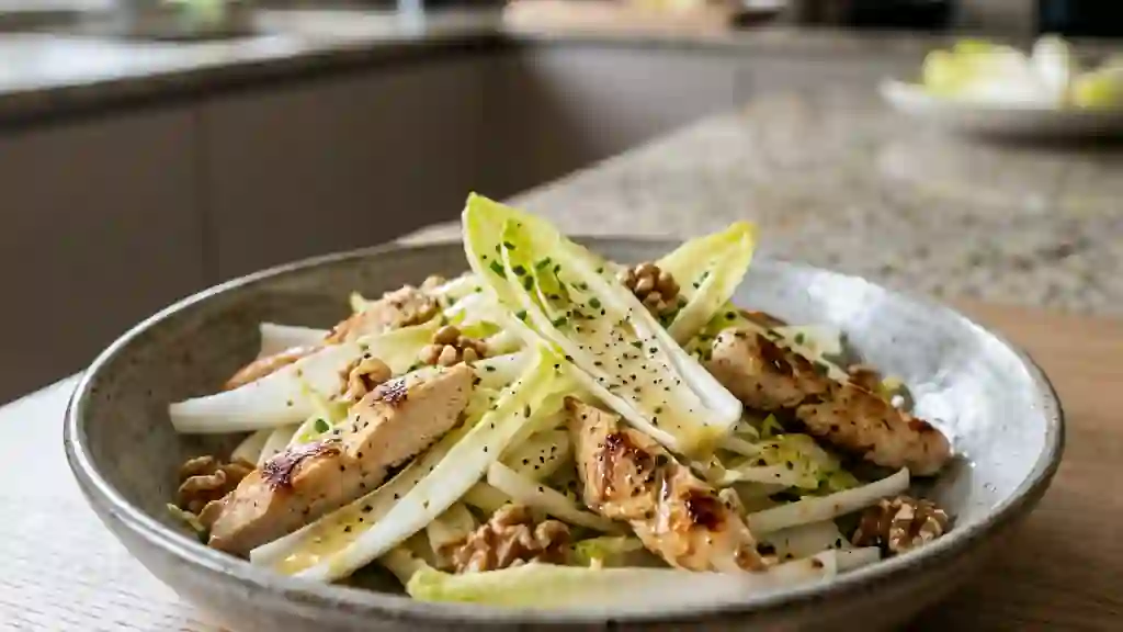 Salade d'endives croquantes au poulet et miel - Photo de présentation