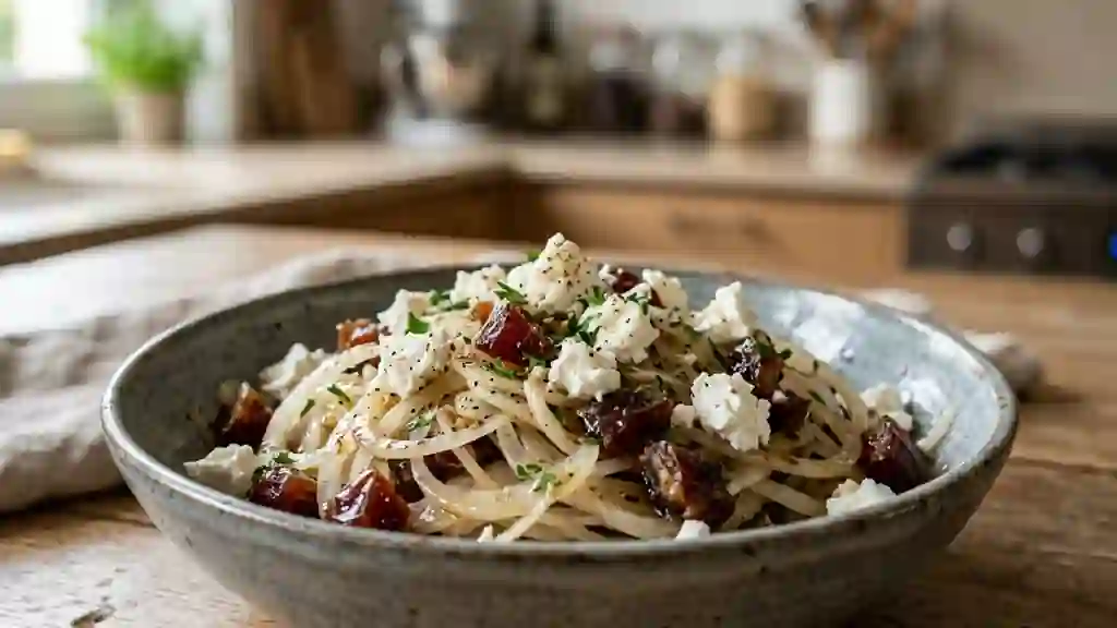 Salade croquante oignons doux, dattes et chèvre - Photo de présentation