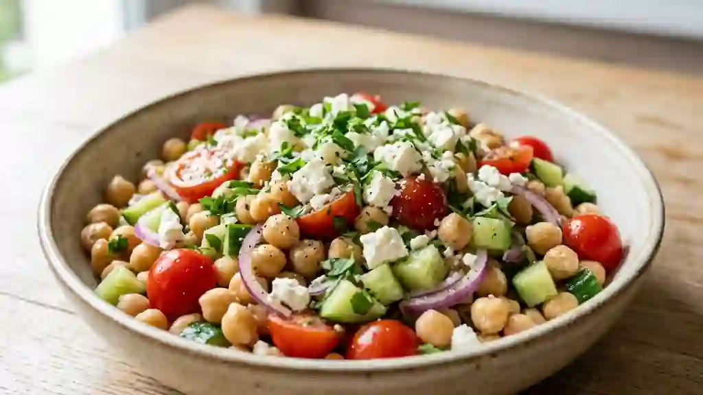 Salade de pois chiches, feta et légumes croquants - Photo de présentation