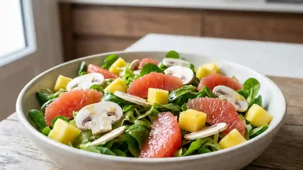 Salade acidulée pamplemousse, ananas et Paris - Photo de présentation