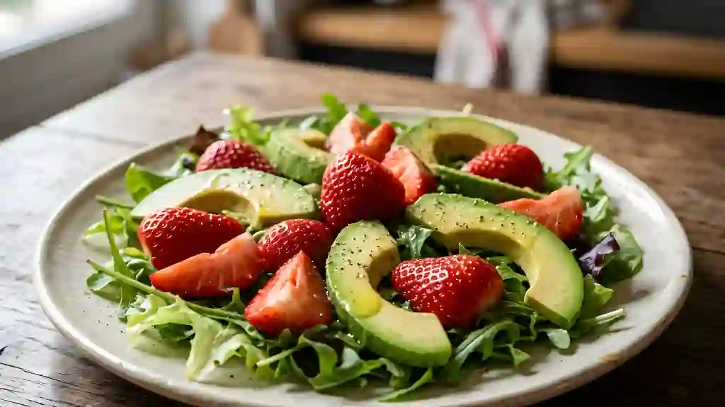 Salade fraîche fraise et avocat - Photo de présentation