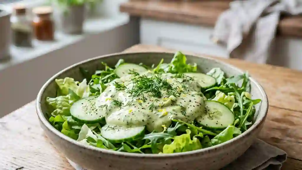 Salade croquante au velouté d'avocat et aneth - Photo de présentation